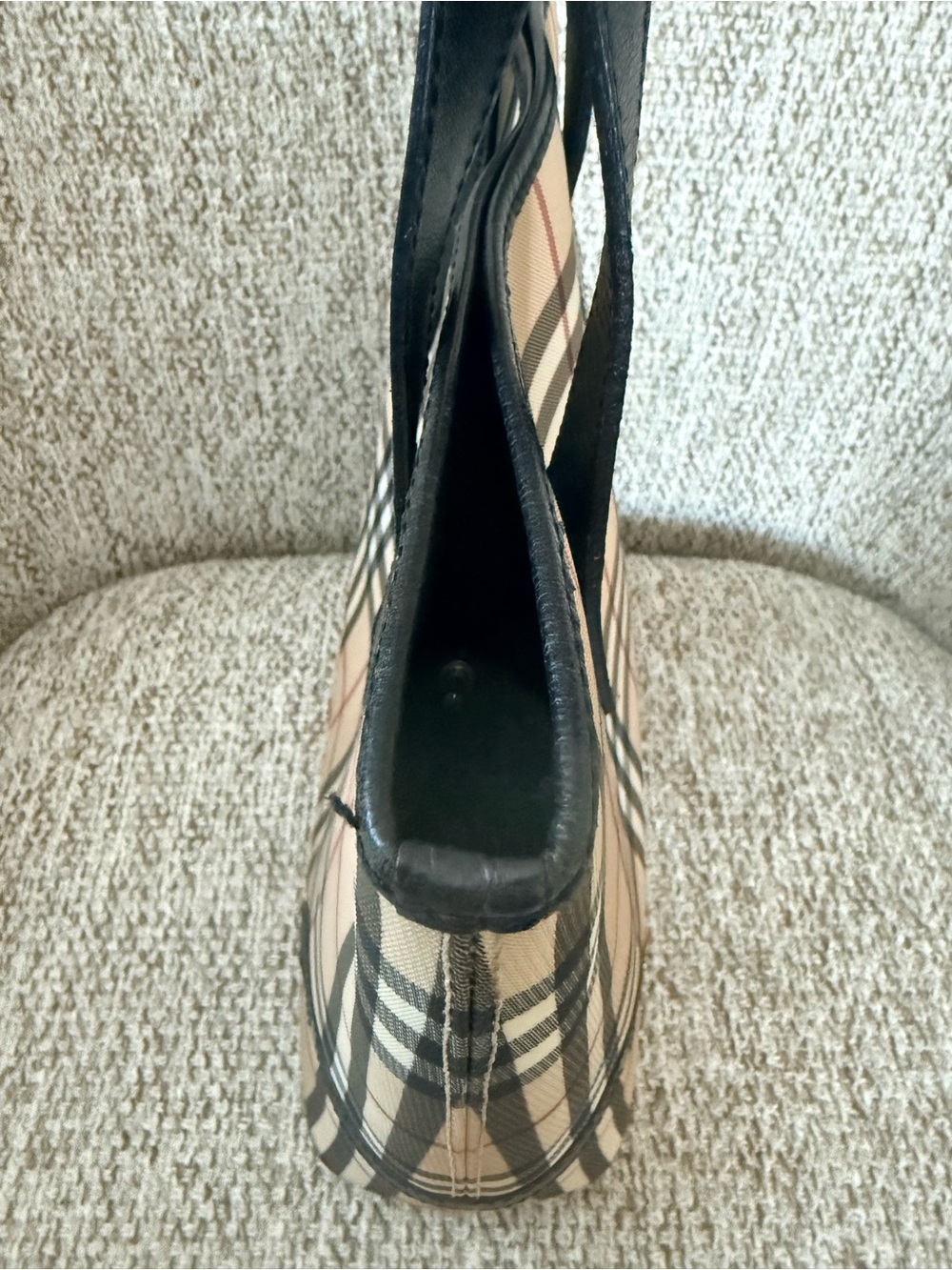 Vintage Burberry Medium Nova Check Structured Tote Bag Black Leather Accent - Picture 4 of 11